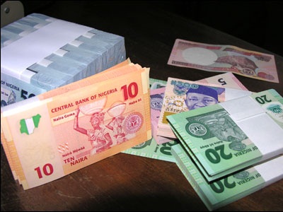 Stacks of Nigerian paper money