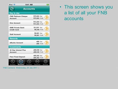 screen shot of FNB mobile money platform