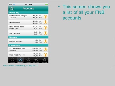 A view of the mobile account screen shot on the FNB app (image source: file photo)