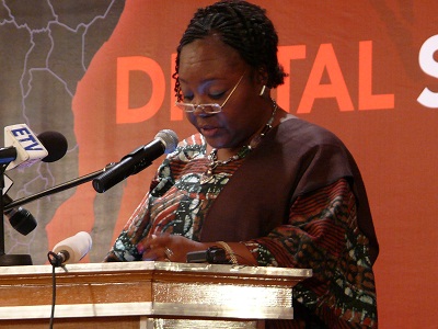 Aida Opoku-Mensah, Officer-In-Charge of UNECA speaking at a podium
