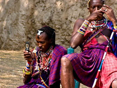 Masai warriors on cell phones