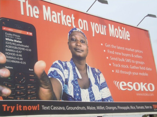 Billboard for Esoko, reading "The Market on your Mobile"