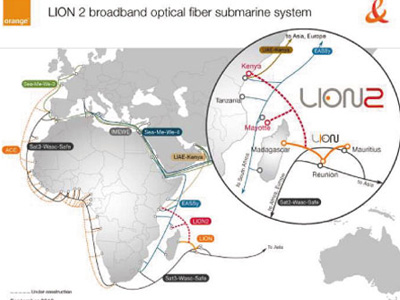 Map outlying the LION2 undersea cable